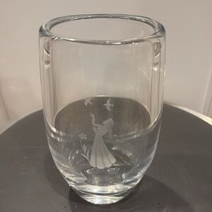 Mid Century Orrefors Sweden Etched Crystal Glass Vase “Girl with Birds”, Signed